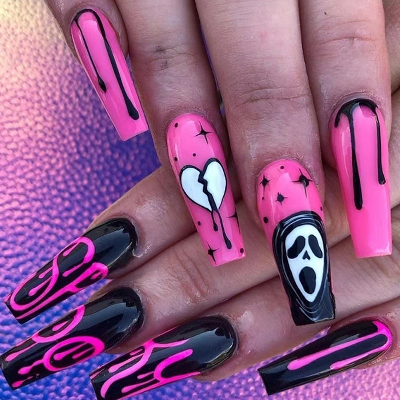 Halloween Ghost Face Nail Stickers with Blood Drops