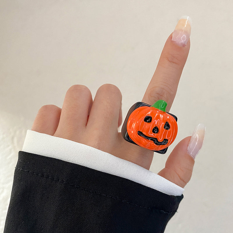 Halloween Knuckle Ring Set with Pumpkin, Bat, Ghost